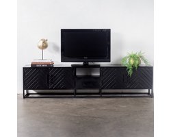 Tv-meubel Isa Zwart Visgraat 210cm Mangohout- Giga Meubel