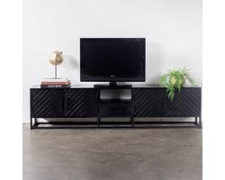 Tv-meubel Isa Zwart Visgraat 210cm Mangohout- Giga Meubel