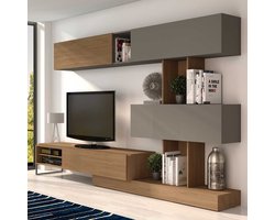 Tv-meubel Judith 270cm 4 deuren - grijs/ eik decor