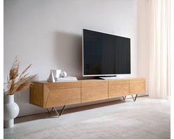 Tv-meubel Kayu acacia natuur 220 cm 4 deuren V-poot lowboard