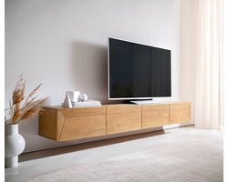 Tv-meubel Kayu acacia natuur 220 cm 4 deuren zwevend lowboard