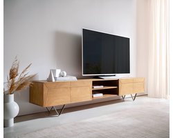 Tv-meubel Kayu acacia natuur 240 cm 4 deuren V-poot lowboard