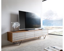 TV-meubel Kleo acacia natuur 200 cm 4 deuren V-poot RVS Lowboard