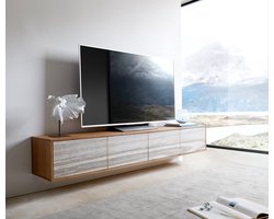 TV-meubel Kleo Acacia natuur 200 cm 4 deuren zwevend lowboard