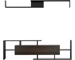 TV-meubel-laag kastje- tv-bank- tv-standaard met open vakken en planken- 153.6 x 25 x 42 cm - Zwart en donkerbruin