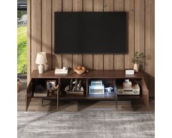 Tv meubel - lage kast - met gegraveerd patroon -met LED-verlichting en gehard glazen deuren - houtkleur