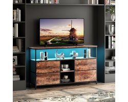 TV-Meubel, LED TV-Meubel, Hoog TV-Meubel met Opbergruimte, Verstelbare Planken, 4 Stoffen Lades, Geïntegreerde Opbergoplossing, Kijkervaring en Verbeterde Esthetiek (tijgerstreep, 108 cm)