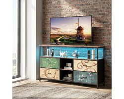 TV-Meubel, LED TV-Meubel, Hoog TV-Meubel met Opbergruimte, Verstelbare Planken, 4 Stoffen Lades, Geïntegreerde Opbergoplossing, Kijkervaring en Verbeterde Esthetiek (kleur, 137 cm)