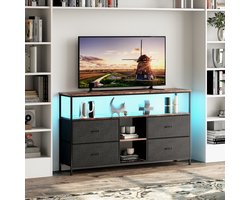 TV-Meubel, LED TV-Meubel, Hoog TV-Meubel met Opbergruimte, Verstelbare Planken, 4 Stoffen Lades, Geïntegreerde Opbergoplossing, Kijkervaring en Verbeterde Esthetiek (Zwart, 108 cm)