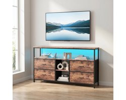 TV-Meubel, LED TV-Meubel, Hoog TV-Meubel met Opbergruimte, Verstelbare Planken, 4 Stoffen Lades, Geïntegreerde Opbergoplossing, Kijkervaring en Verbeterde Esthetiek (Tijgerstrepen, 137 cm)