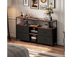 TV-Meubel, LED TV-Meubel, Hoog TV-Meubel met Opbergruimte, Verstelbare Planken, 4 Stoffen Lades, Geïntegreerde Opbergoplossingen, Geoptimaliseerde Kijkervaring, Verbeterde Esthetiek (Zwart, 137 cm)