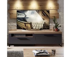 TV-meubel Lorna 1 lade & 1 opklapdeur - antraciet/eik