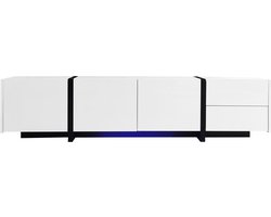 TV-meubel / Lowboard 170×30×39cm Hoogglans Wit met Zwarte Poten, Kast met Strakke Deuren en Lades, Modern Woonkamermeubel
