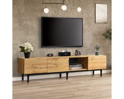 TV-meubel lowboard 175 cm met houtlook, moderne tv-kast met variabele LED-lampen en opbergruimte