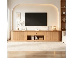 Tv-meubel Lowboard 180x40x40 cm - Rond design - 2 Roldeuren - 1 Lade - Tv tot 75 inch - Natuurlijk