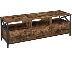 Tv-meubel Lowboard - Industrieel Design - 147x40x50 cm - 3 Laden - Open Vakken - Vintage Bruin Zwart - Stalen Frame - Voor Televisie Tot 65 Inch - Max 105 kg Draagvermogen