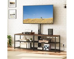 TV-Meubel, Lowboard met Beugel, TV-Standaard met 2 Stopcontacten en 2 USB, Verstelbare TV-Tafel, Voor TV's Tot 75 inch (Max.), Voor Woonkamer, Slaapkamer, Bruin ATVHR35UE01