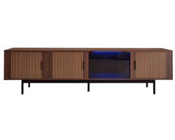 TV-meubel, lowboard met gesneden textuur, TV-meubel met LED-lichtbalk en deur van gehard glas.