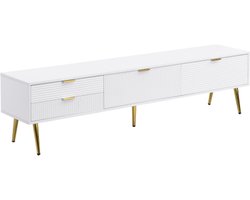 TV-meubel, lowboard. Met laden en deuren, woonkamermeubilair. Modern ontwerp. gouden handgrepen en poten.