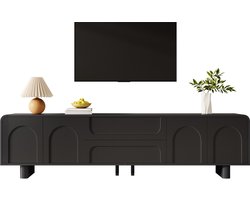 Tv-meubel Lowboard - Ronde hoeken - Met deuren en lades - Opbergruimte - Kabeldoorvoer - Gedempte scharnieren - Zwart