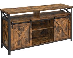 TV meubel - Lowboard - Woonkamerkast - Met meerdere planken - Met schuifdeuren - Hout - Bruin