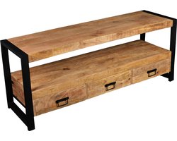 TV Meubel Mangohout 150 cm – Massief Hout – 3 Lades & 1 Open Vak – Industrieel TV Kast – TV Meubel Woonkamer – 150x45x60 cm