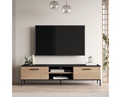 TV-meubel Medahomestore Lempäälä 160x35x39 cm – Modern Eiken Rustiek en Antraciet – 4 Laden – Stijlvol Opbergmeubel voor Woonkamer en Entertainment