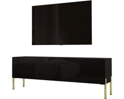 TV-meubel - Mediabox kast - Entertainment centrum - Moderne stijl - 140 cm breed - Matzwart gouden poten