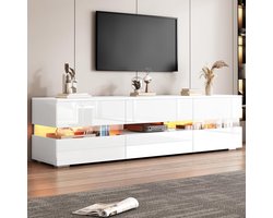 Tv-meubel - Mediabuffet Hoogglans - Woonkamer Inrichten - Met LED Verlichting - 160 cm Breed - Wit