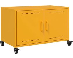Tv-meubel - Mediabuffet Kast - Woonkamer Inrichting - Stabiel Stalen Frame - 68 x 39 x 435 cm - Mosterdgeel