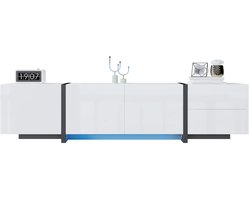 TV-meubel – Mediameubel – Tv-kast – Tv-dressoir – Wit hoogglans – Met Zwarte Poten – Veel Opbergruimte – Duurzame Niet-Houten Constructie