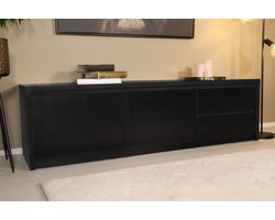 Tv meubel melamine Cassie zwart 180cm tv kast duurzaam mango massief hout tv-meubel