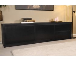 Tv meubel melamine Cassie zwart 200cm tv kast duurzaam mango massief hout tv-meubel