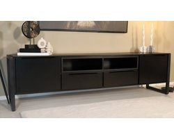 Tv meubel melamine Madison zwart 185c tv kast duurzaam mango massief hout tv-meubelm