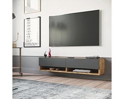 Tv-meubel met 2 opbergvakken 140x31,5x29,5cm - Houtkleurig en Antraciet