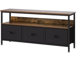 Tv-meubel-met 3 stoffen lades en open plank- houten tv-tafel met verstelbare poten voor woonkamer en slaapkamer- geschikt voor tv's tot 55 inch- 120x57x30-5 cm-bruin