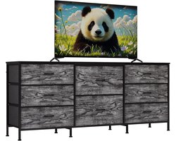 TV-meubel met 8 stoffen laden-industrieel dressoir grijs houtlook metaalframe- brede opbergkast voor slaapkamer en woonkamer-houten blad- modern