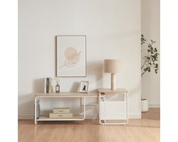 TV meubel met bijzettafel Dyrøy wit eikenkleurig en grijs