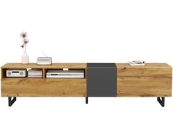 TV-Meubel - Met Contrastkleur Design en 3 Deuren - Metalen Poten - MDF - Houtkleur