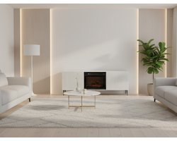 TV-Meubel met Elektrische Haard TasalFurniture Ravenna Lux 170 cm – Modern TV-Kast met Realistische Vlammen, Digitale Verwarming, 2 Deuren & Opbergplanken – Woonkamer TV Dressoir in Wit Mat met Zwarte Metalen Poten – Push-to-Open Systeem, Elegant & S