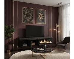 TV-meubel met elektrische haard XXL – TasalFurniture LuxFire 210 cm – Hangend lowboard voor woonkamer & eetkamer – Geschikt voor TV’s tot 80 inch – Modern design – Zwart houtlook – Inclusief afstandsbediening & 3D-vlameffect – Eenvoudige montage