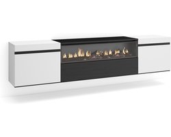 TV-Meubel met Elektrische Haard XXL voor 80" TV's | Industrieel Design | Zwart en Wit