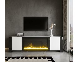 TV-meubel met Elektrische Open Haard – Hoogglans Wit en Zwart – Lowboard met Realistische Flammeneffecten – Modern Design, Veel Opbergruimte – Depauwwonen
