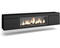 TV-Meubel met Elektrische Open Haard TasalFurniture Elexor – 210 cm – Modern Hangend Lowboard voor TV’s tot 80 inch – LED 3D Vlameffect Zonder Verwarming – Zwarte Melamine TV-Kast voor Woonkamer en Eetkamer – Afstandsbediening Inclusief