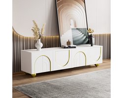 Tv-meubel met getextureerde deuren - gouden bies - gouden ronde poten - inclusief planken - 170 x 38 x 44 cm