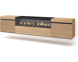 Tv-meubel met Haard - Lowboard Kast - Woonkamer Inrichten - Realistisch 3D Vuur Effect - 200x45x35cm - Eiken Zwart