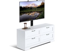 Tv-meubel met in hoogte verstelbare muurbeugel voor tv's van 32-80 inch- mediameubel met 4 opberglades- houten entertainmentmeubel voor woonkamer en slaapkamer- wit