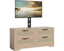 TV-Meubel met Ingebouwde TV-Beugel - Voor TV's tot 70 inch - 4 Rotan Lades - Boho & Natuurlijk Design - TV-Kast / Dressoir - Naturel Hout
