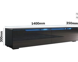 TV-meubel met LED-verlichting – 140 x 35 x 30 cm – Hoogglans zwart – Wand- of vloerplaatsing – Voor tv’s tot 65 inch