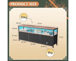 TV Meubel met LED Verlichting en 3 Lades - Industrieel Design - 137 cm Breed